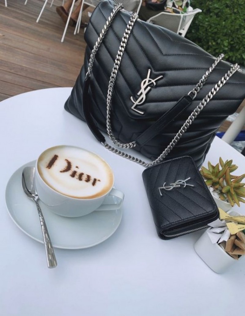 YSL Saint Laurent Loulou Shoulder Bag With OG Magnetic Box & Dust Bag (Black - Silver - 166)