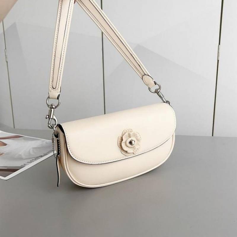 Coaach Emmy Saddle Premium Crossbody Shoulder Bag With OG Double Box & Dust Bag (White Flower - 1006)