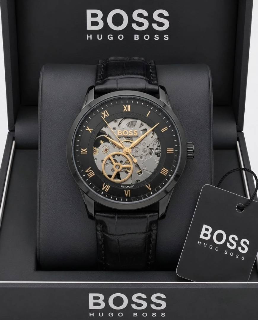 BOSS Principle Skeleton Mens Automatic black and gold