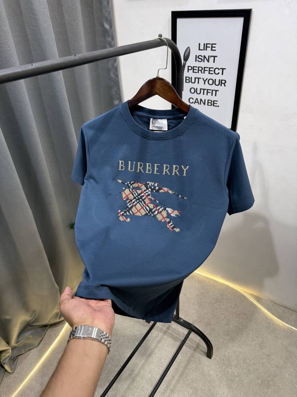 Burbery embroidery logo imported round neck tshirt c green