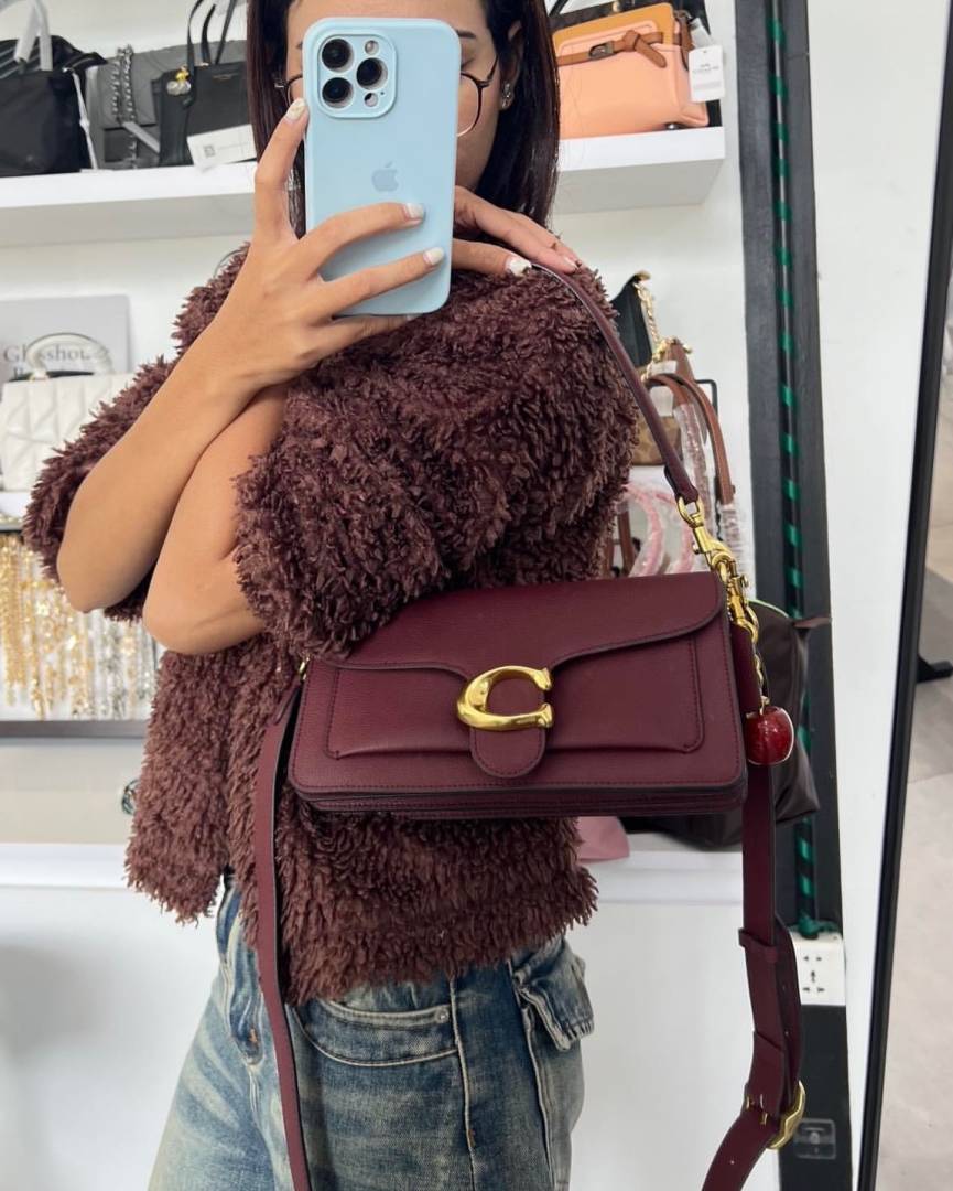 Coaach Tabby 26 Exclusive Quality Shoulder Bag With OG Box & Dust Bag & 2 Belts (Wine - 1205)