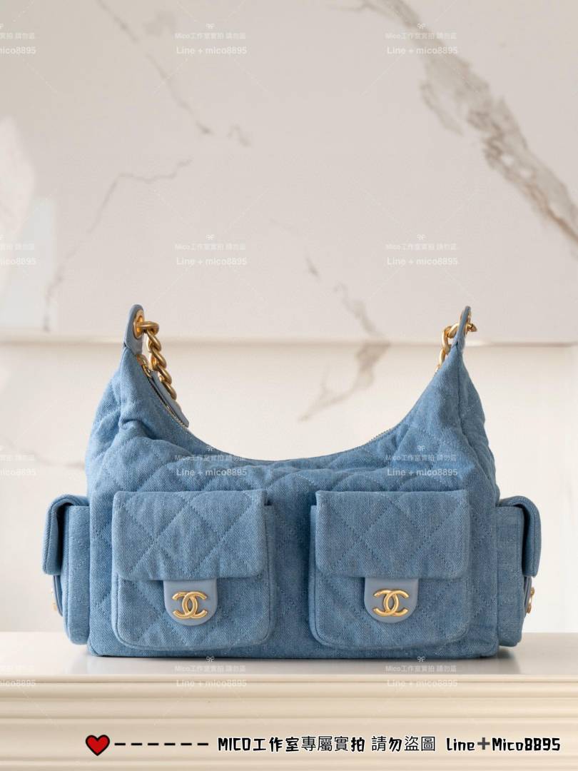 Chennel_CB_Denim_Blue_Cargo_ShoulderBag_With_DustCover_CarryBag