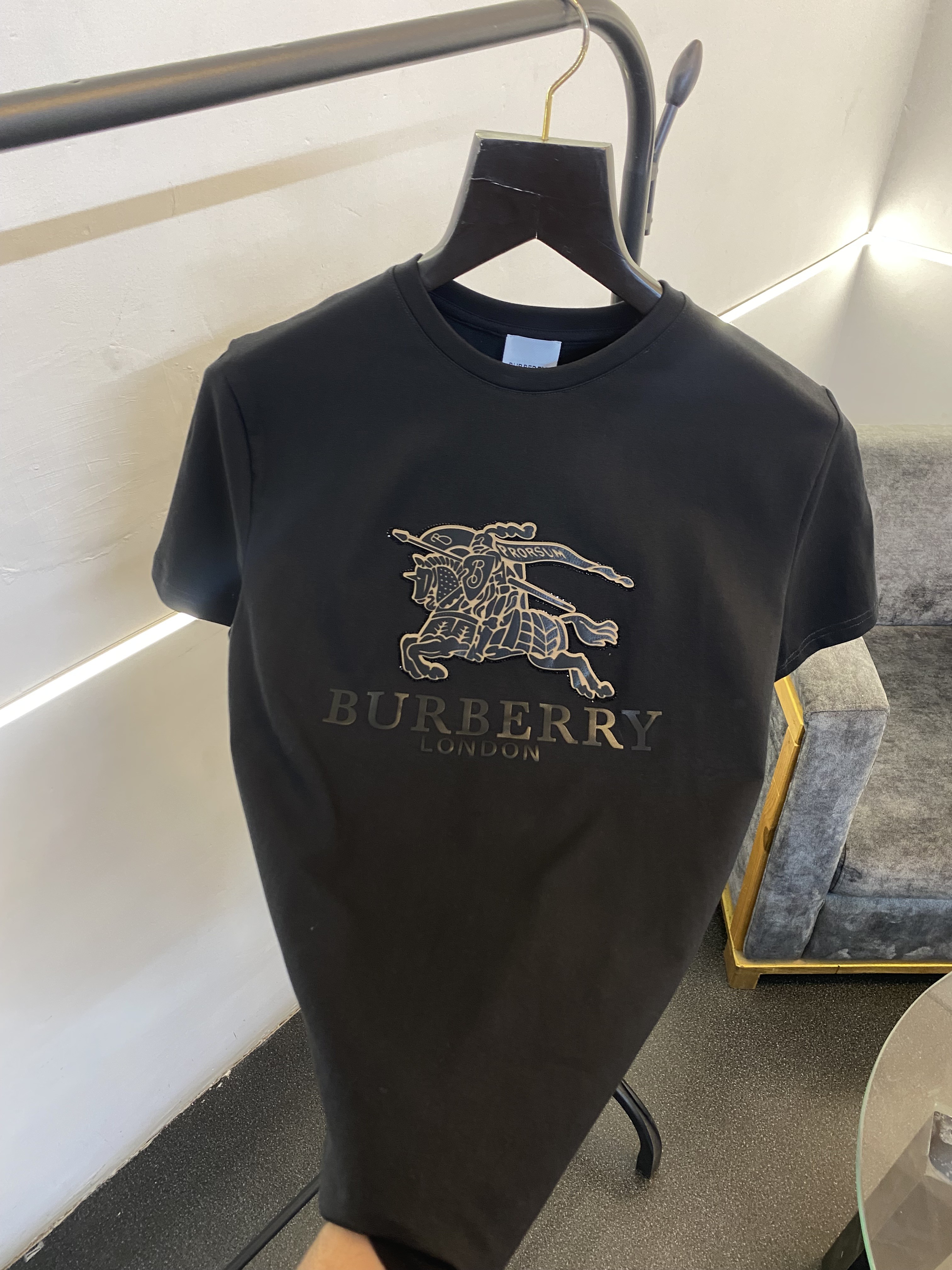 Burbery turkey imported round neck tshirt black with patch stone work and print