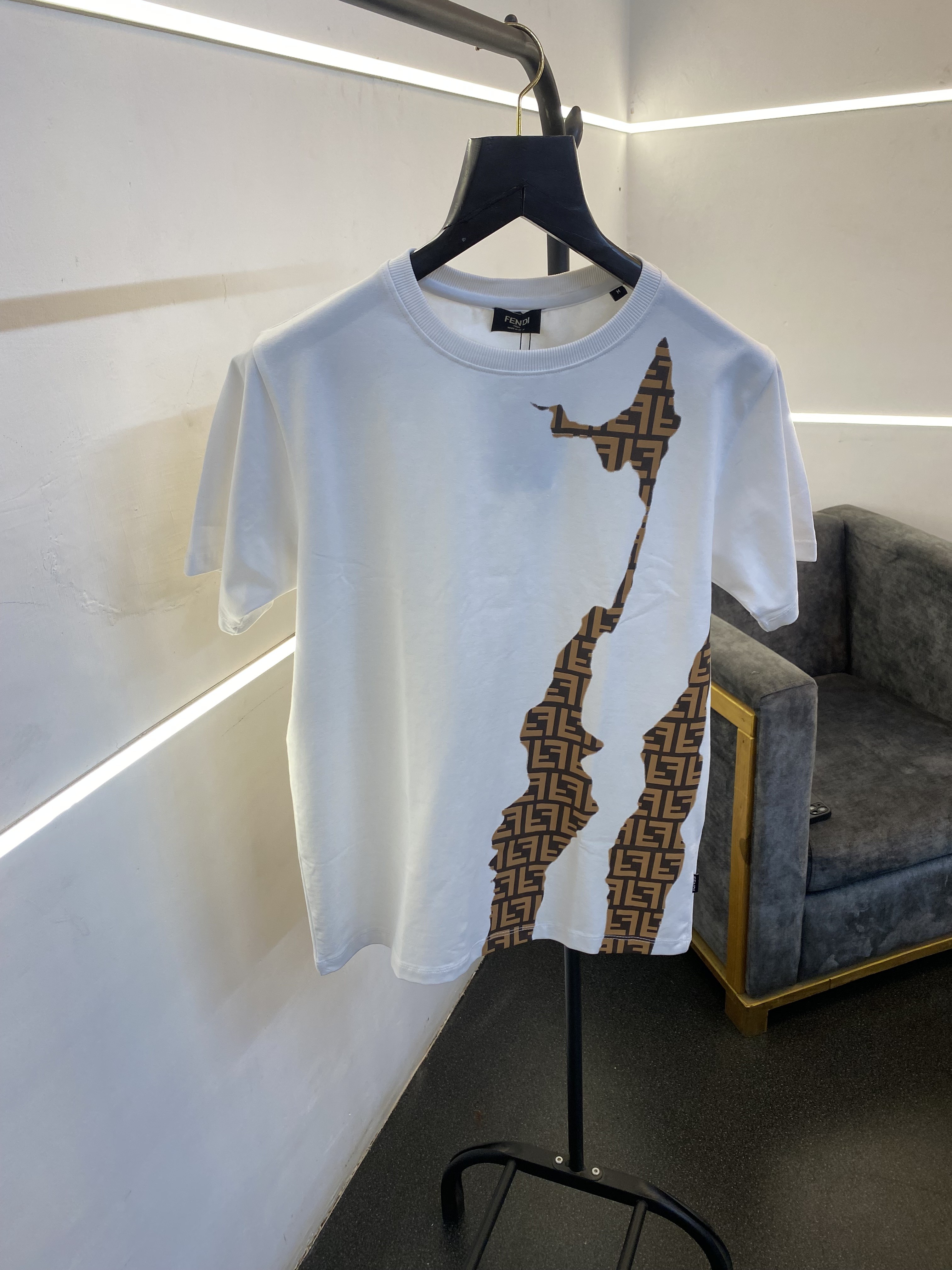 Fendi roma monogram leather patch round neck tshirt white sale