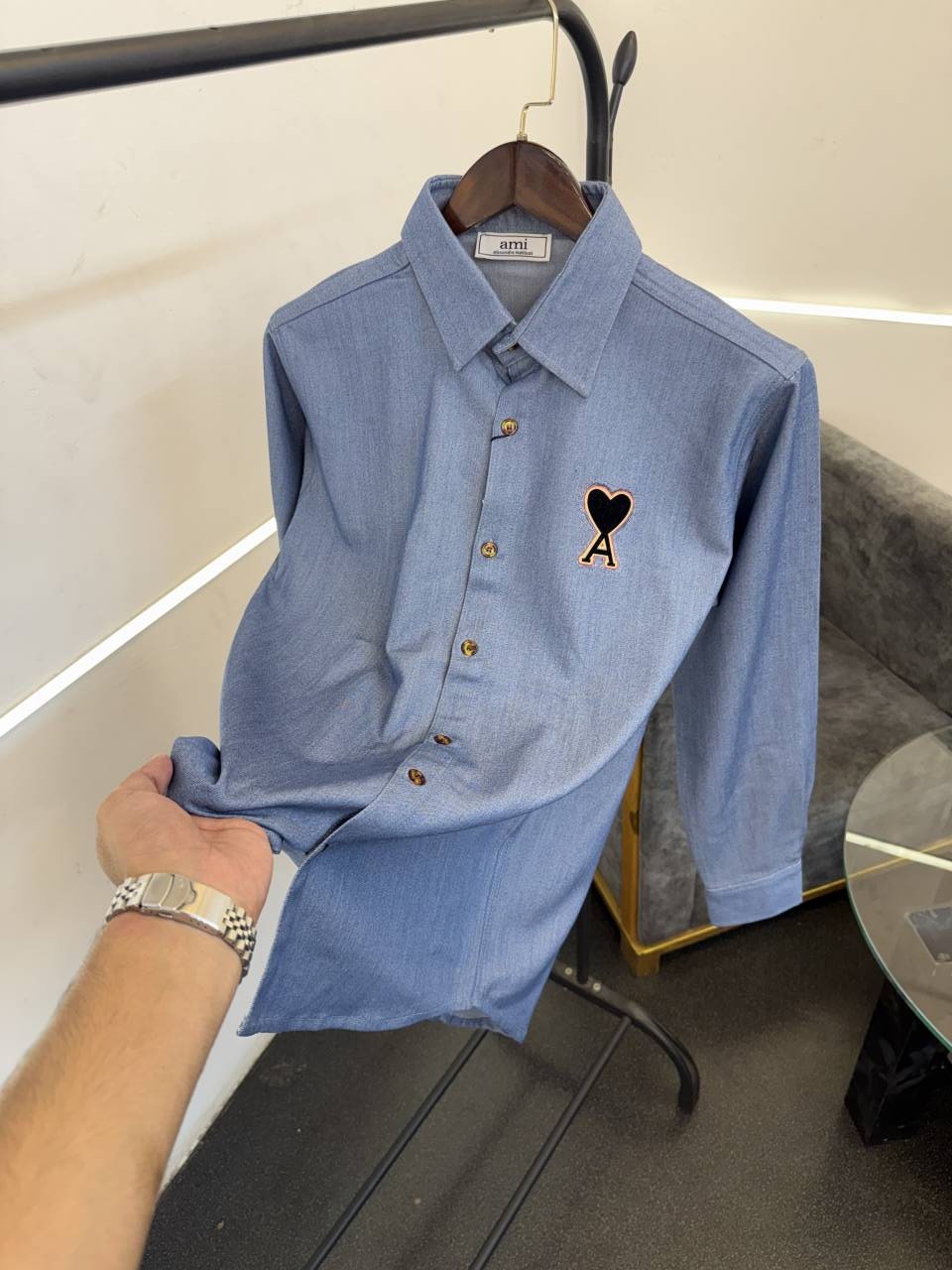 Ami light blue denim style imported shirt with front and back pattern