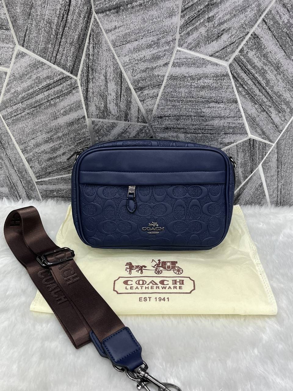 Coach Blue Emboss Leather Unisex Crossbody Bag With DustCover - Image 6
