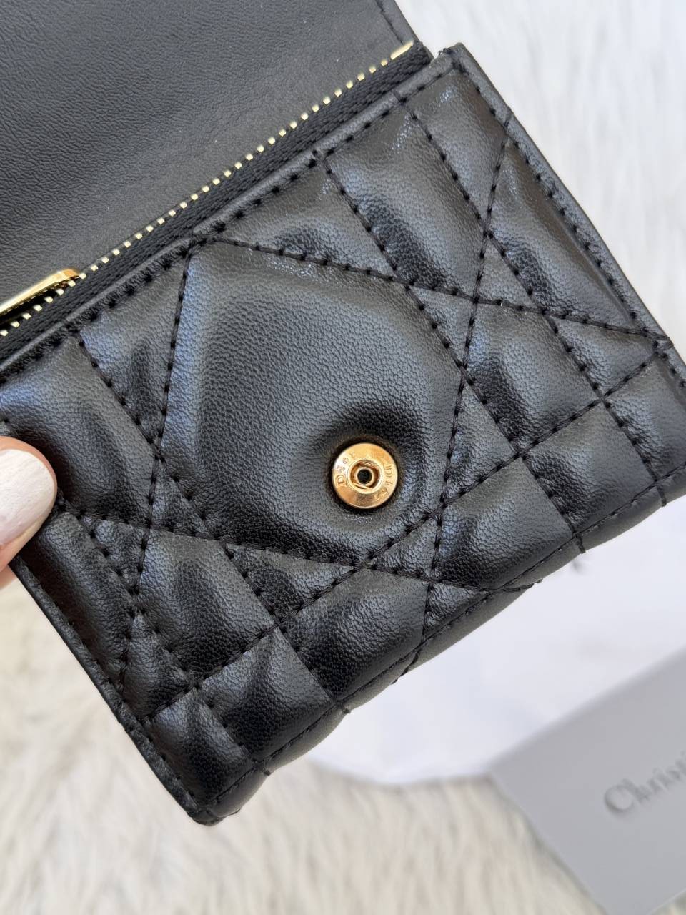 Black Caro Hibiscus Trifoldiyor Wallet With OriginalBox DustCover CardTag