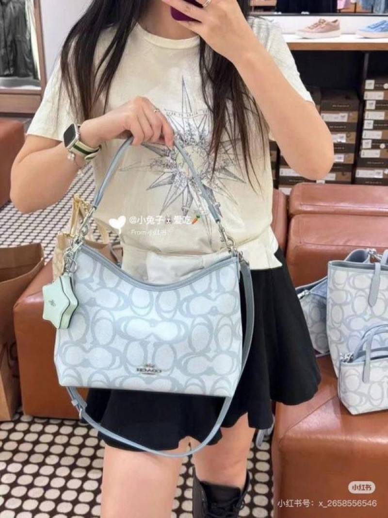 Coaach Laurel Premium Leather Shoulder Bag With OG Box & Dust Bag & Charm (Blue - 1207)