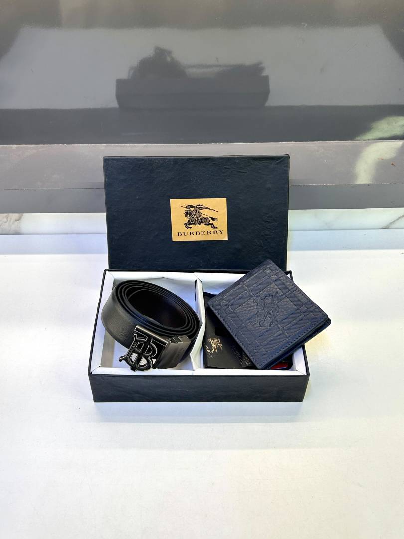 Burbery Blue Grey Belt & Wallet Combo Fa 723