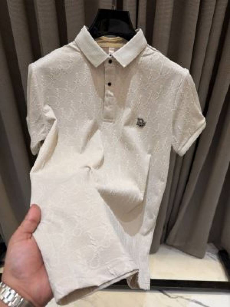 Christian Diyor Chest Logo Full Monogram Polo T-shirt Coffee