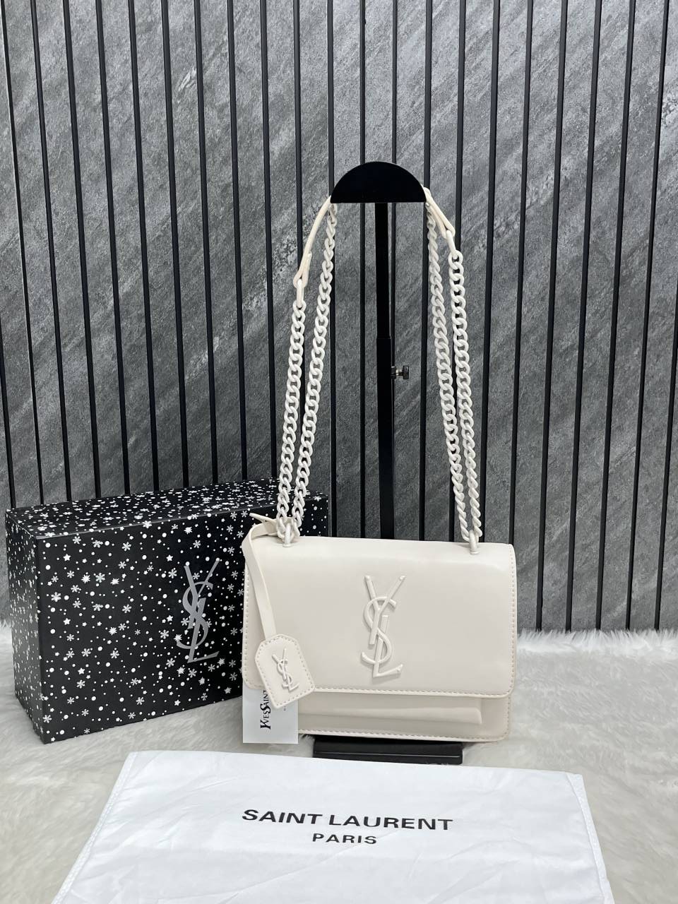Ysl Sunset All White Matte Shoulder Bag With Original Box & Dust Cover
