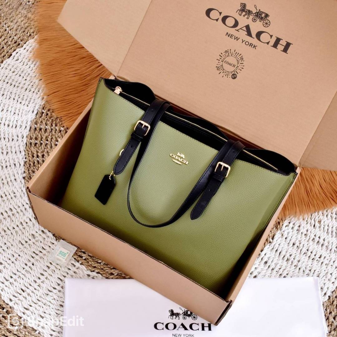 Coaach Mollie Premium Leather Tote Bag With OG Box & Dust Bag (Green - 1200)