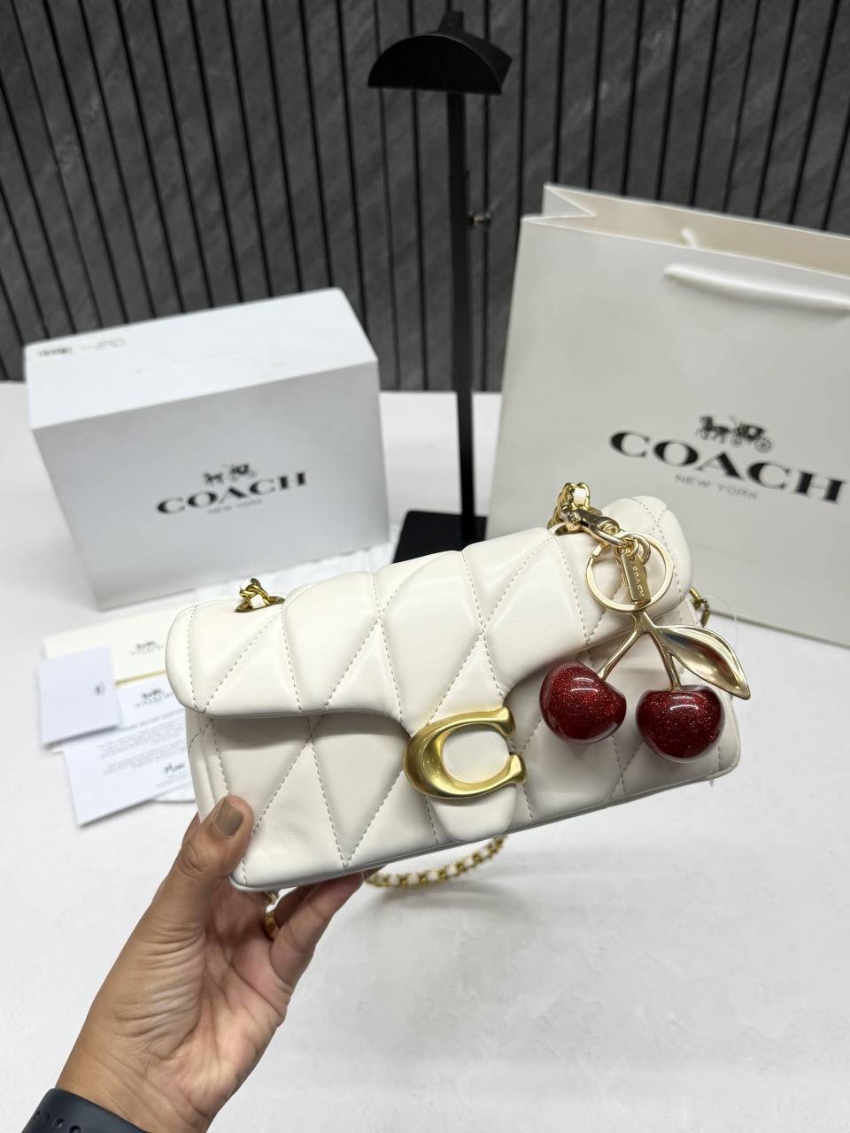 Coacch CB Tabby 20 With Cherry Charm Highend Quilted Leather ShoulderBag With Original CherryCharm Box & CarryBag