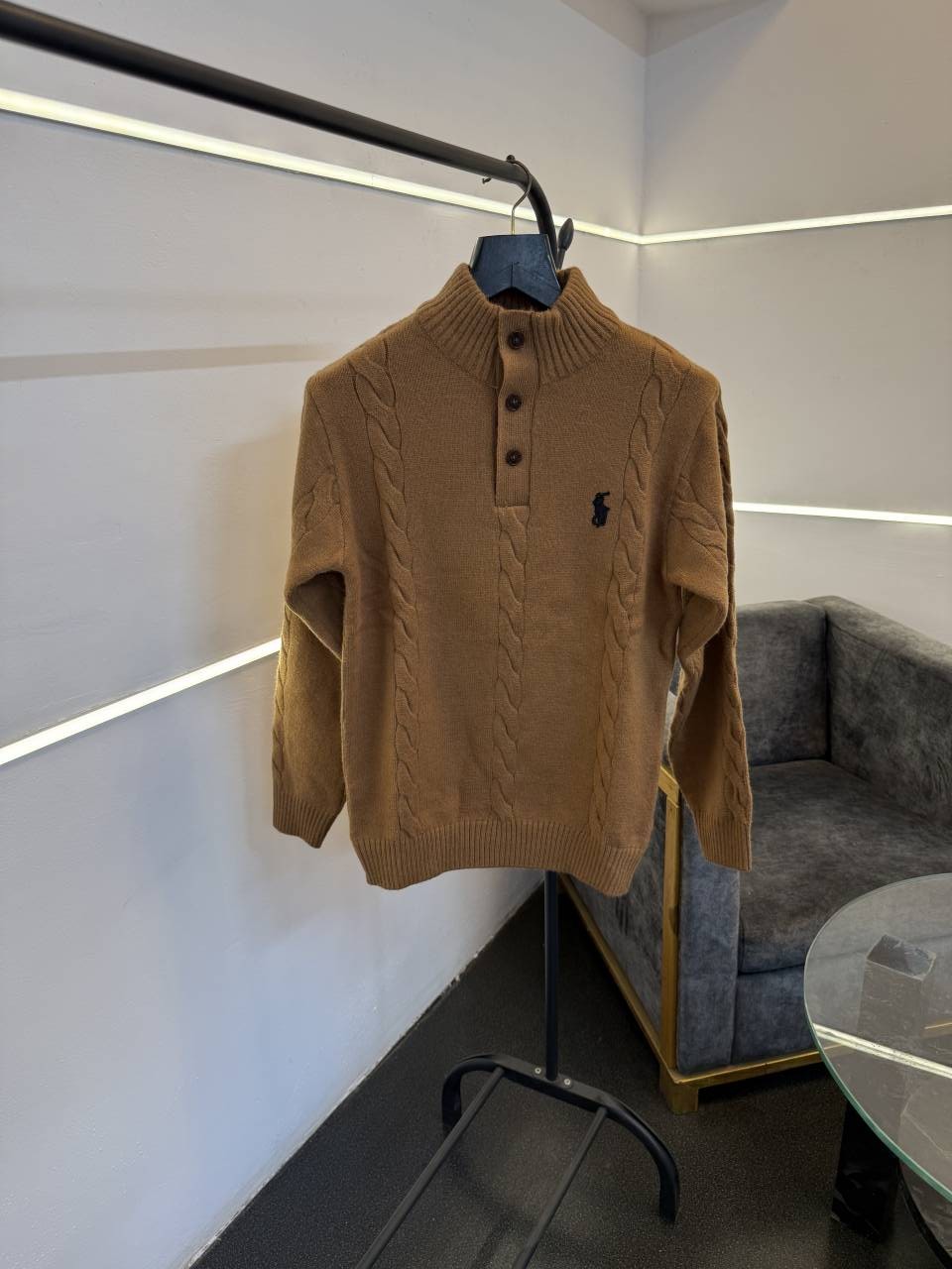 Ralph lauren T neck button imported knitted sweater Brown video