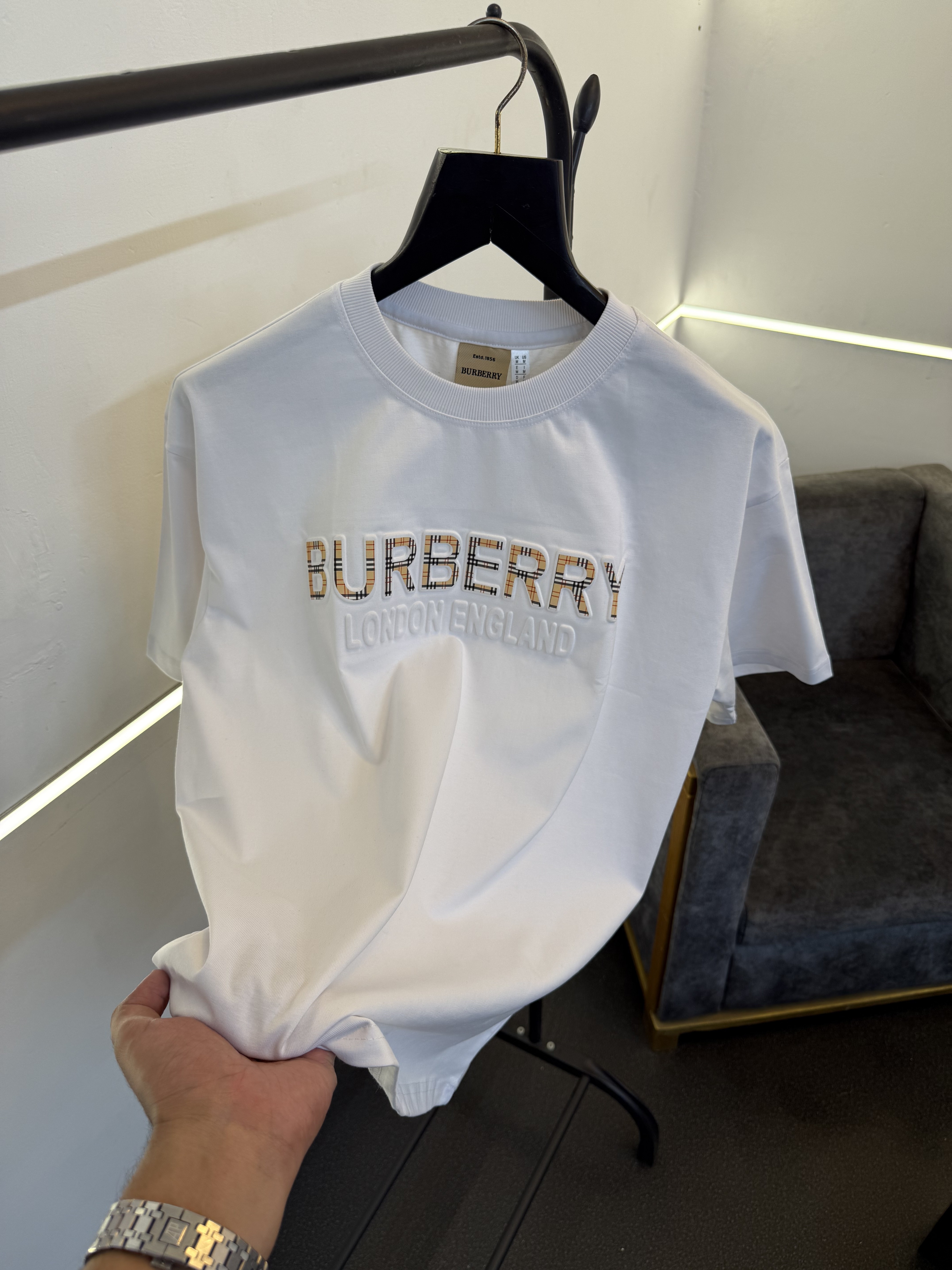 Burbery white oversize puff print imported round neck tshirt