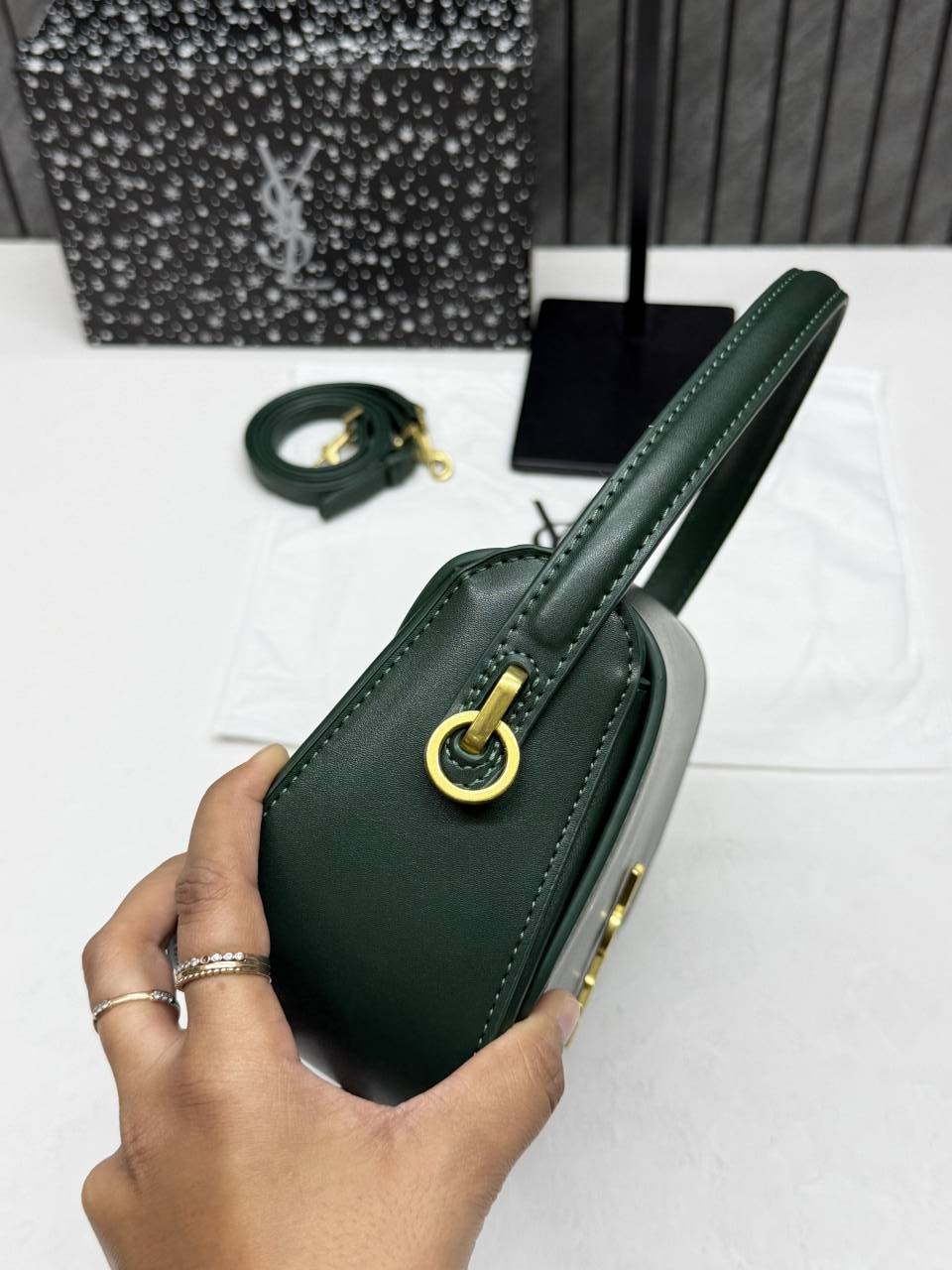 Ysl Voltaire 8868 Green-Gold Shoulder Crossbody Bag With Original Box
