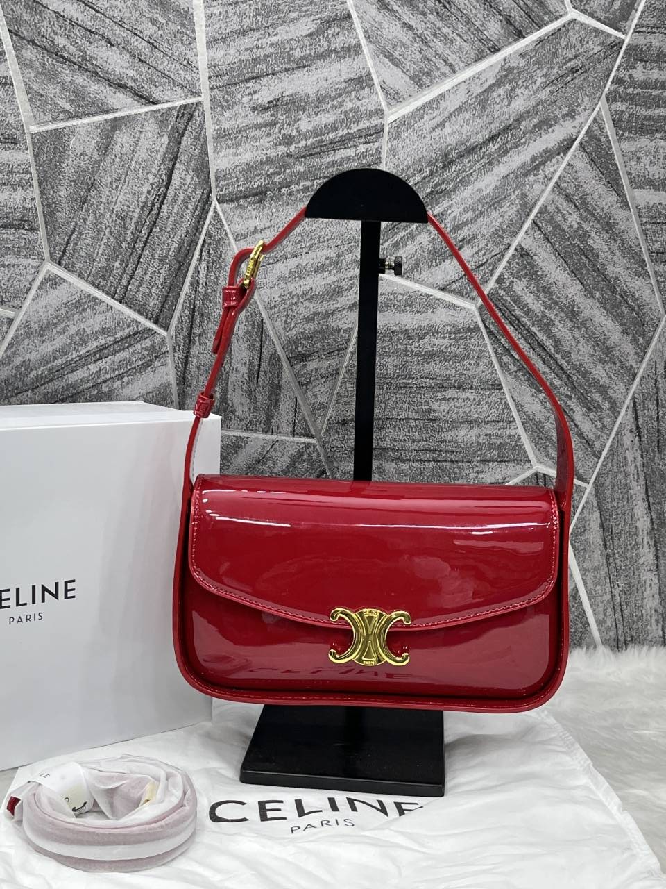 Celine Terence Red Shoulder Bag With Original Box & Long Belt