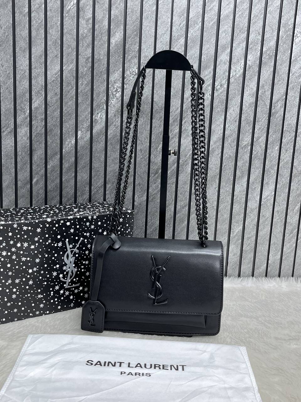 Ysl Sunset All Black Matte Shoulder Bag With Original Box & Dust Cover