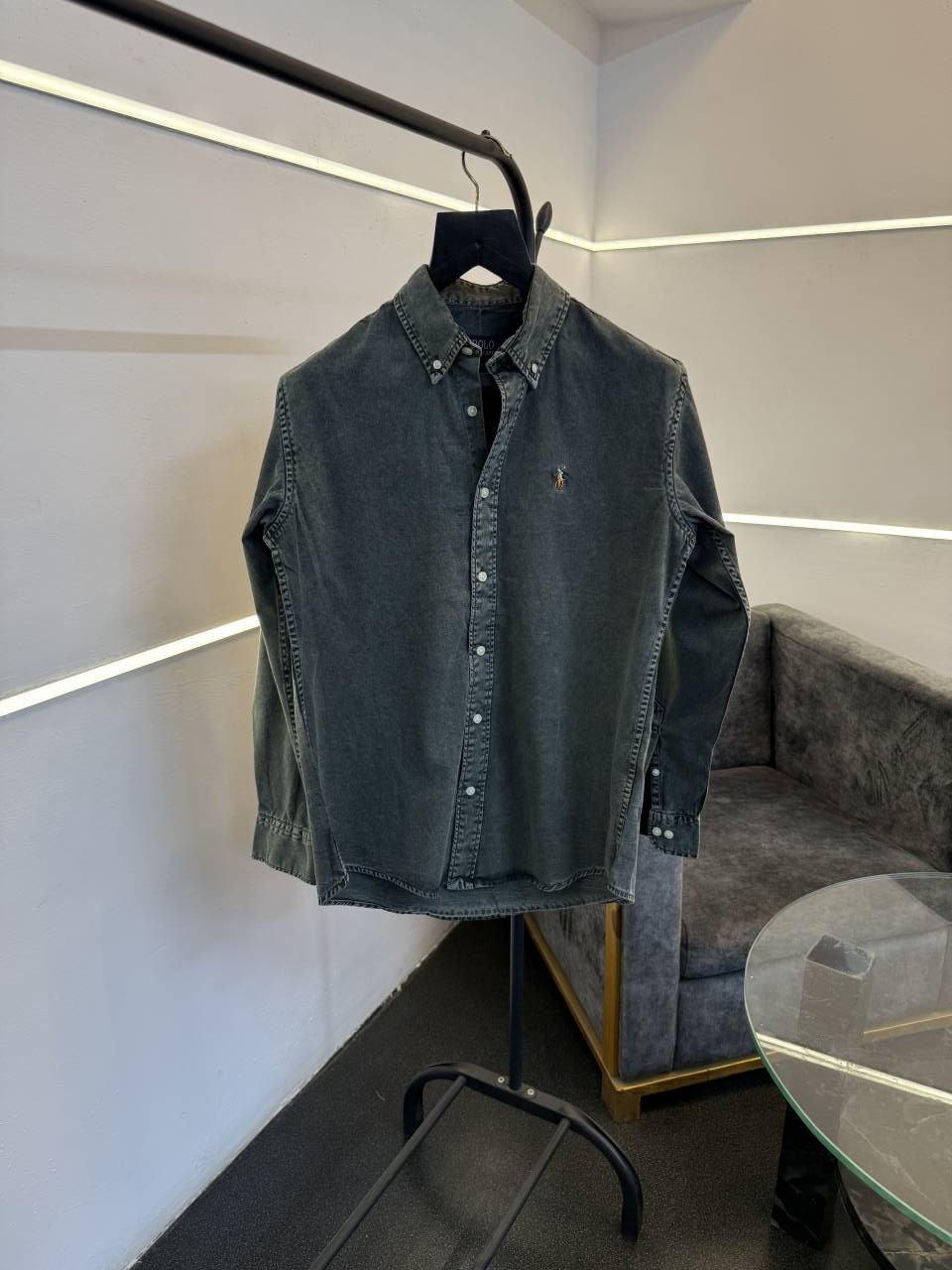 Ralph lauren green denim imported shirt with embroidery logo on chest