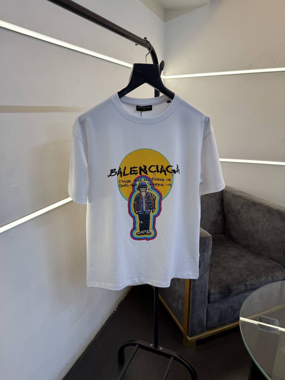 Balenciagahpatch man logo with premium printing oversize drop shoulder tshirt white sale