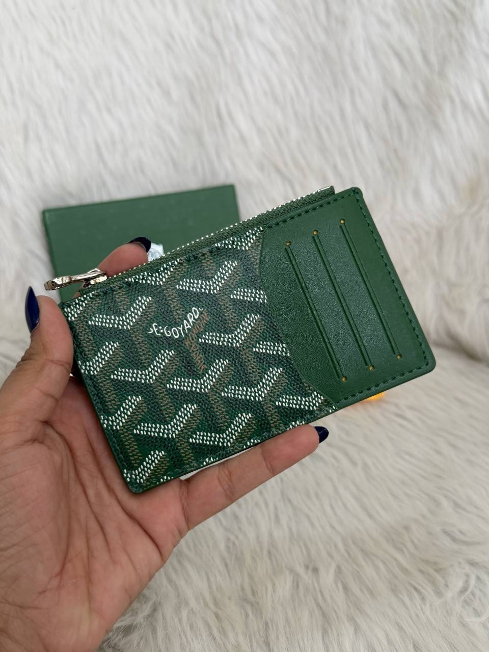 Goyarrd GO-2 Green Bourbon Zip Card Case Wallet With Original Box & DustCover