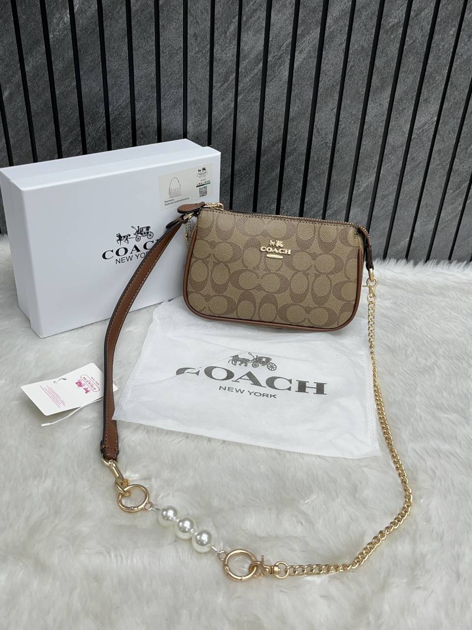Coacch Nolita AP-Brown With Original Box DustCover & Pearl charm