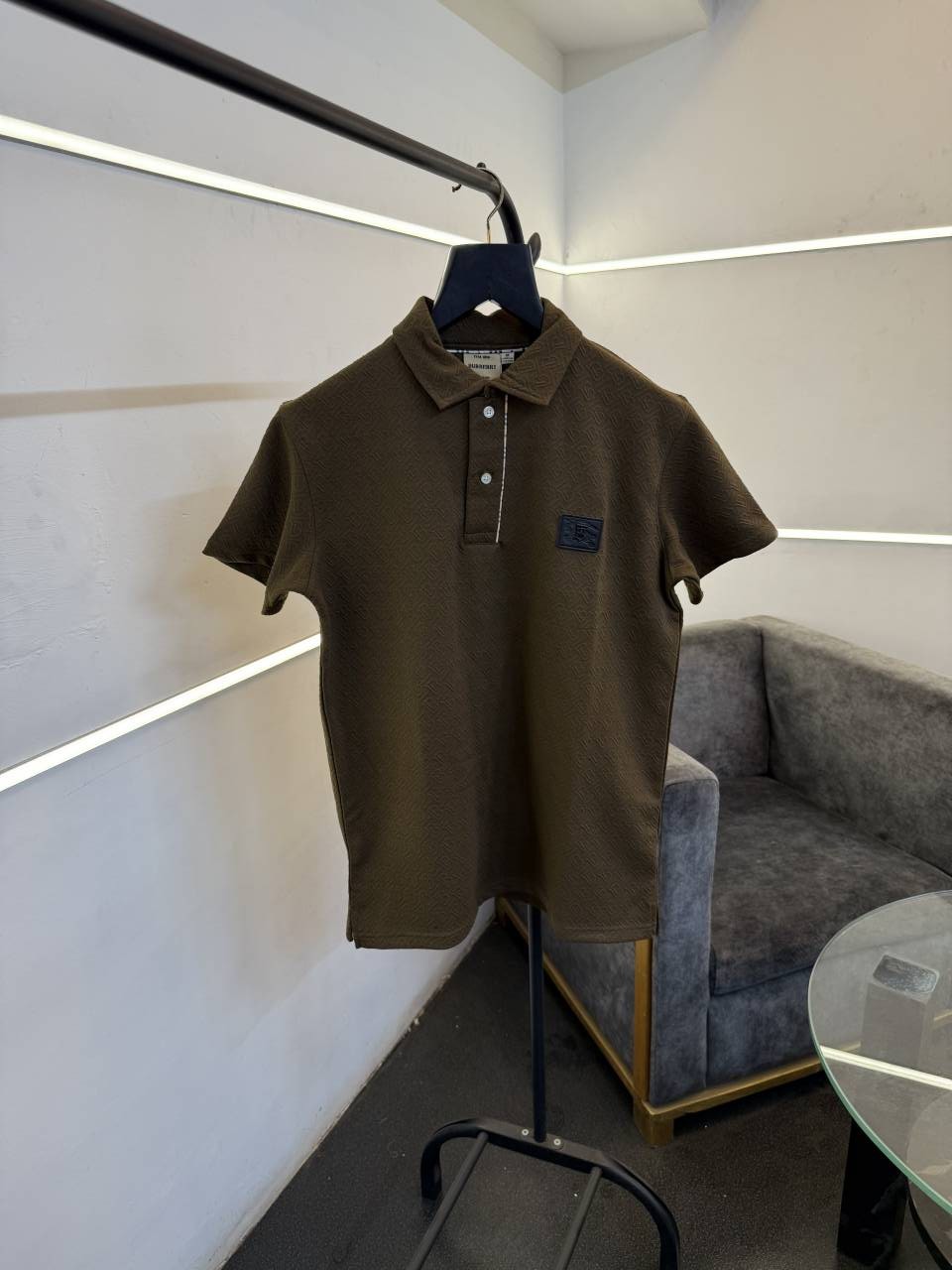 Burbery self knitted embossed print turkish imported polo tshirt brown sale