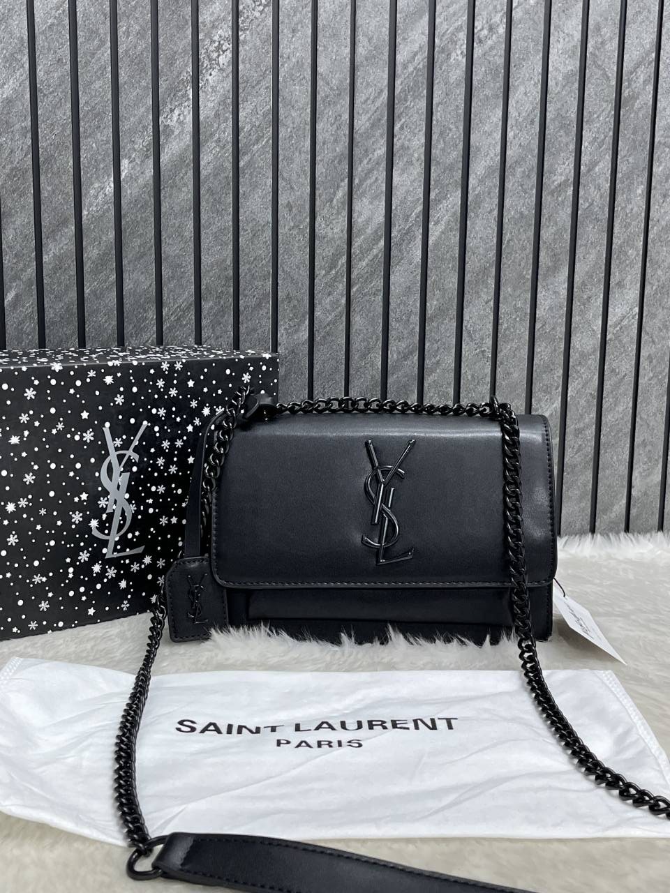 Ysl Sunset All Black Matte Shoulder Bag With Original Box & Dust Cover