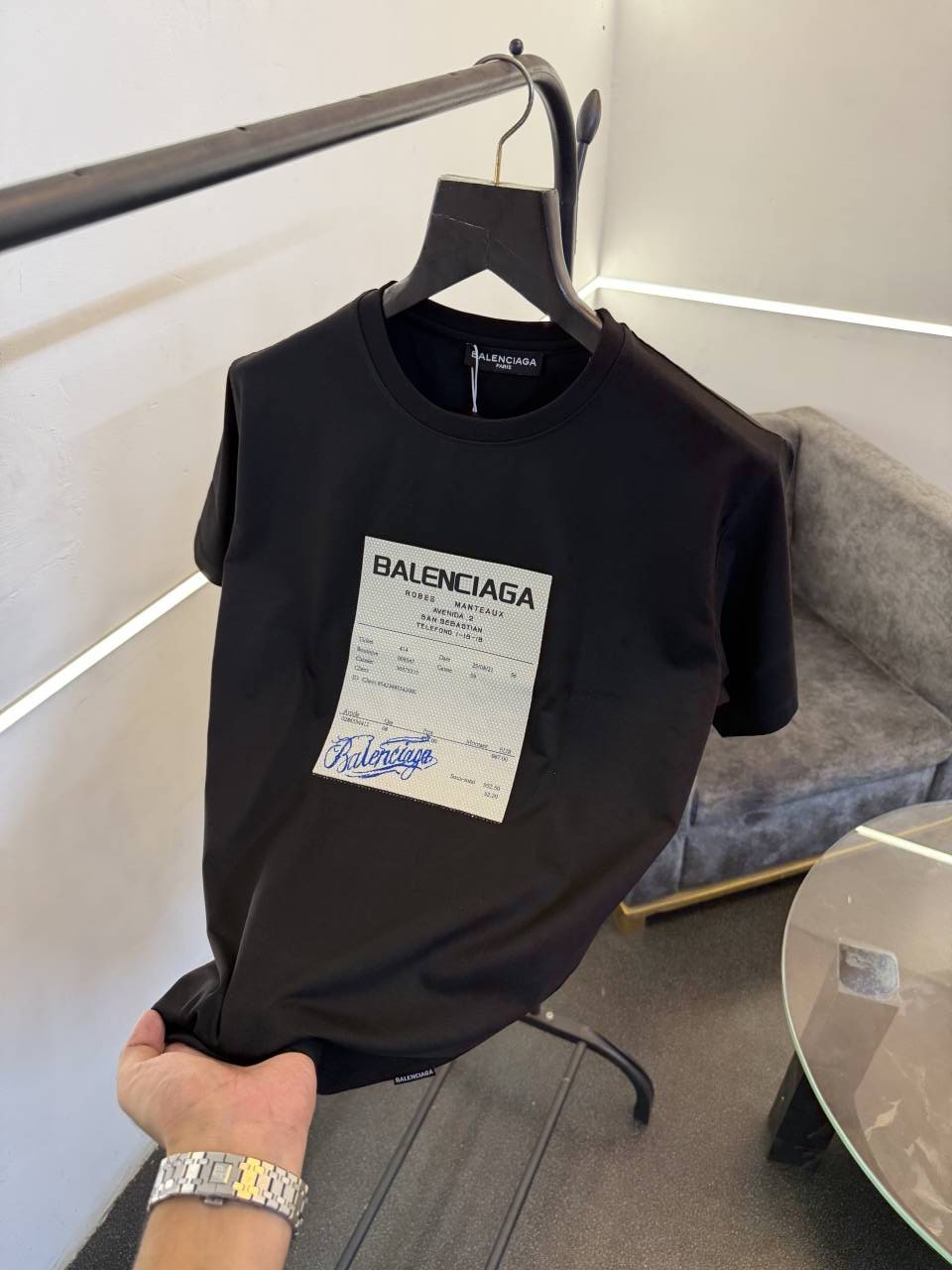Balenciaga black diamond patch with print imported round neck tshirt sale