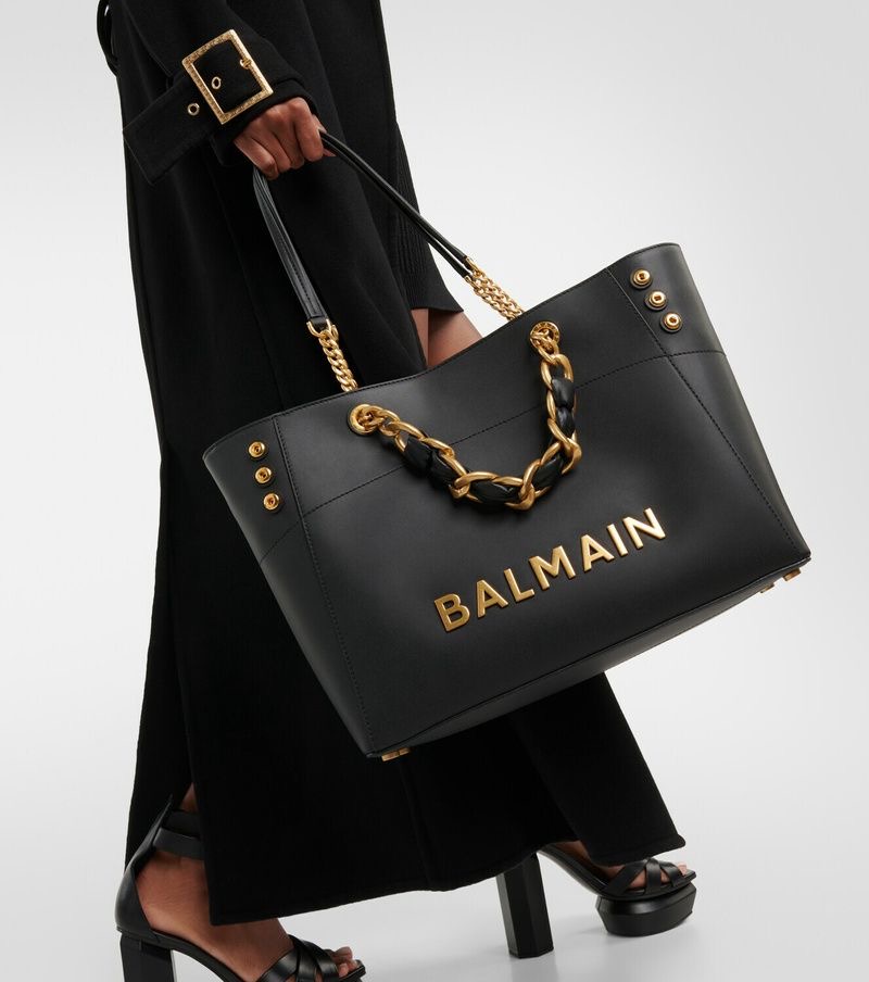 Balmaiin Logo Plaque Leather Black Large Tote With DustCover