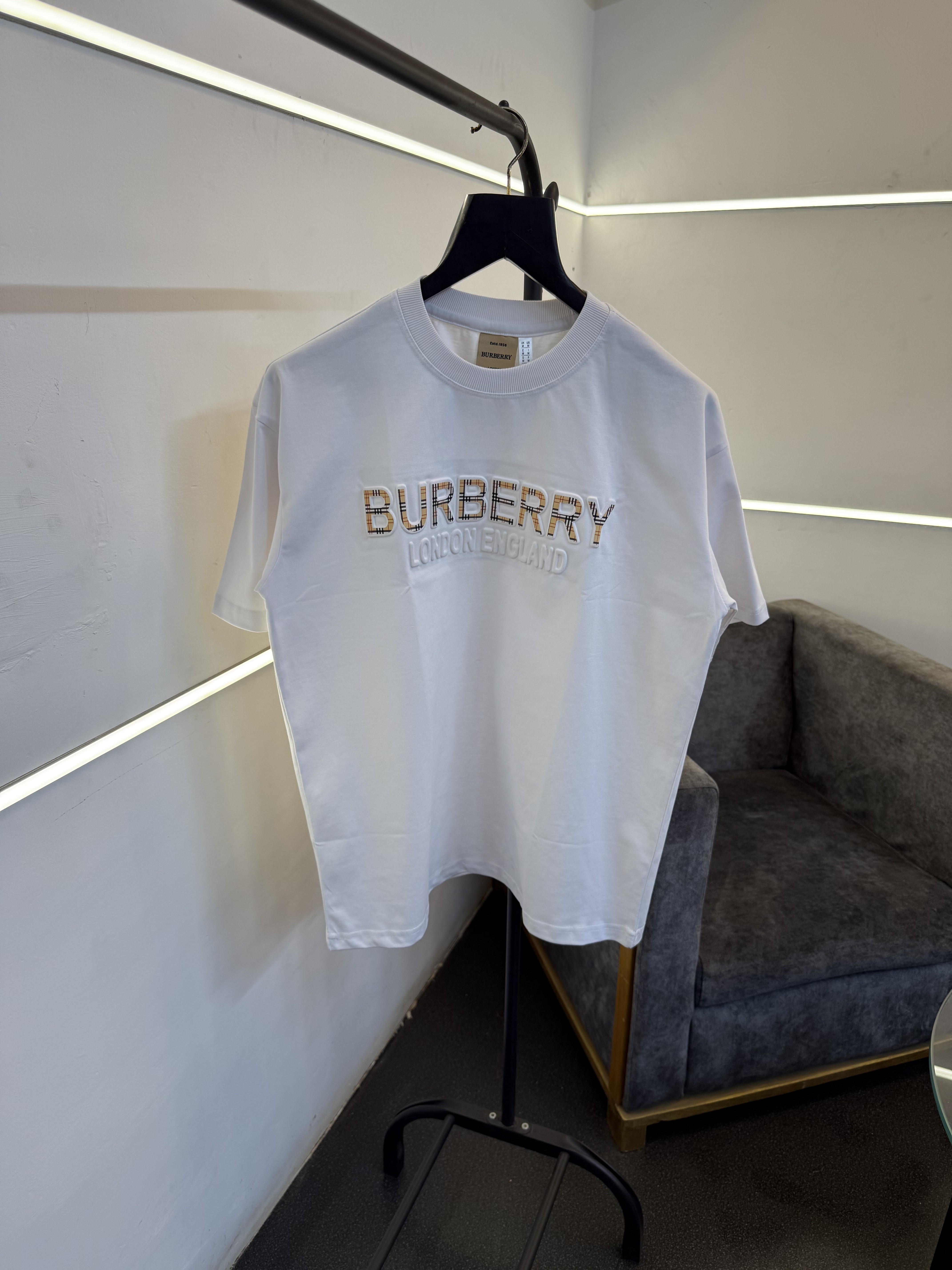 Burbery white oversize puff print imported round neck tshirt