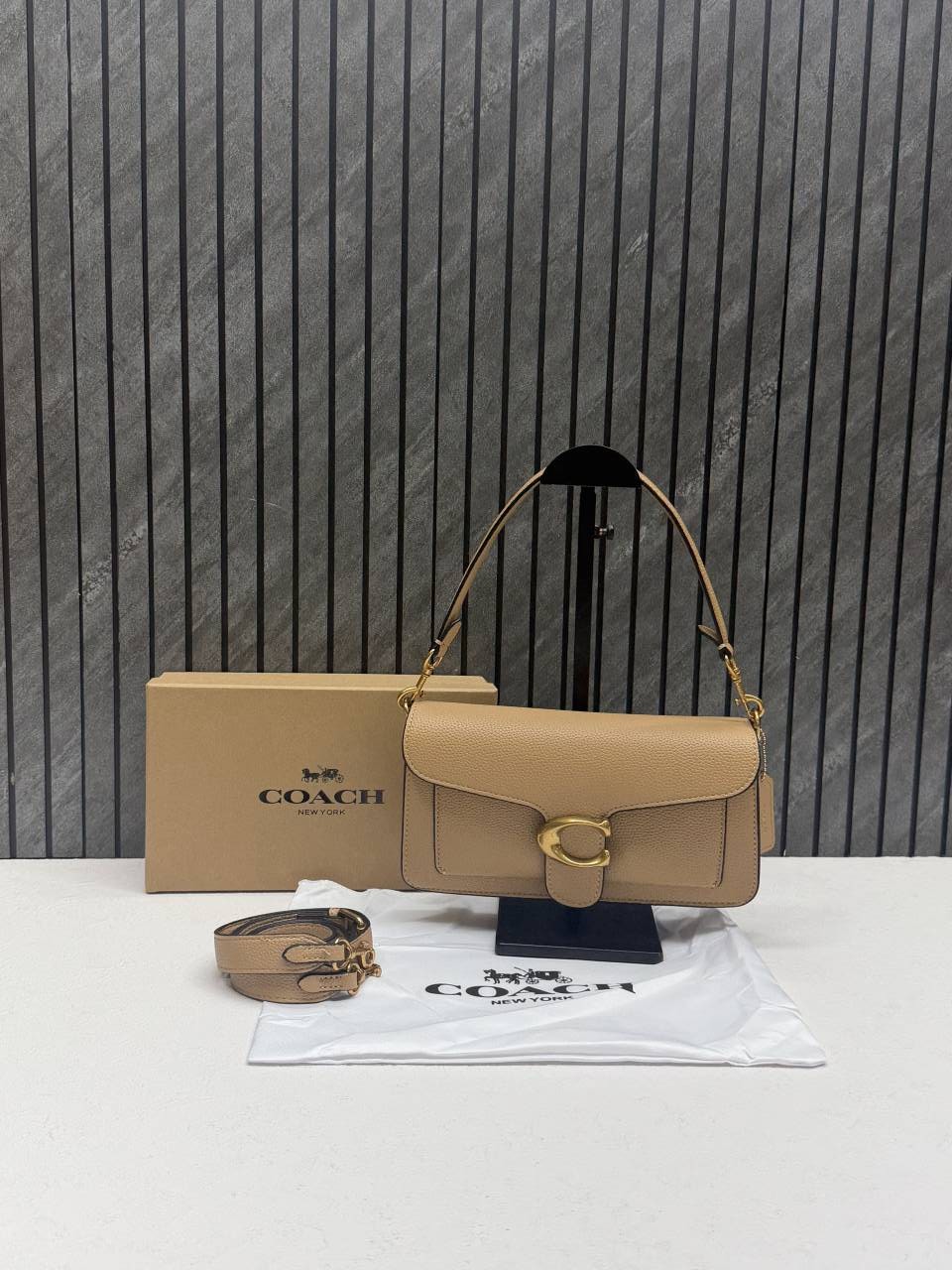 Coacch Tabby 26 Beige Shoulder Crossbody Bag With Original Box 2 Belt (Short Long)