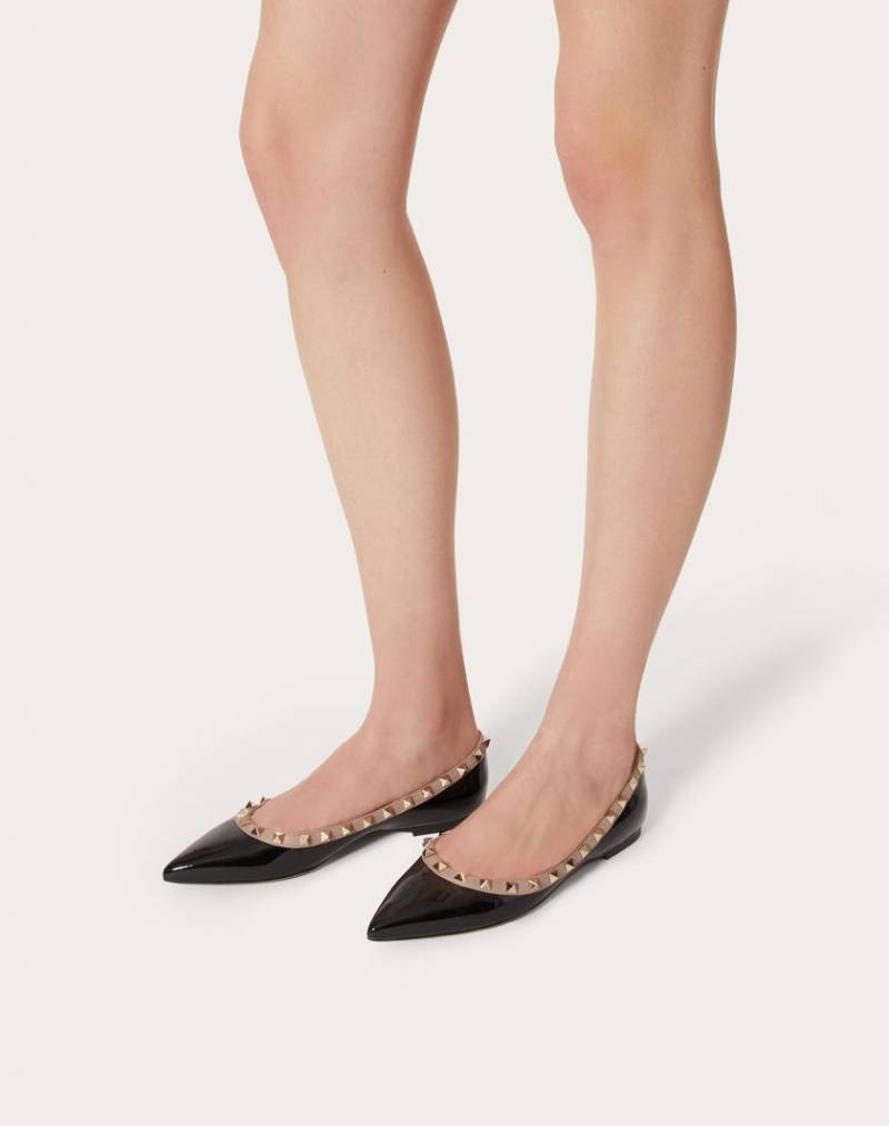 Valentyno_Rockstud_Patent_Black_Ballerina_Flats_For_Women_With_Original_Box_And_Carry_Bag