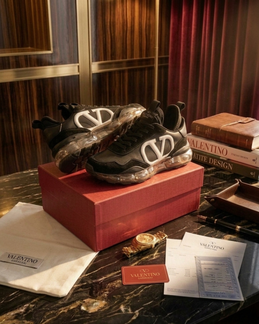 VALENTYNO GARAVANI BLACK SUEDE METALLIC GOLD