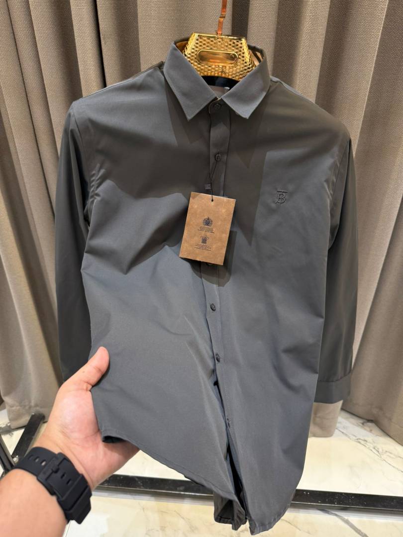 Burbery Chest Logo Full Sleeves Shirt Grey