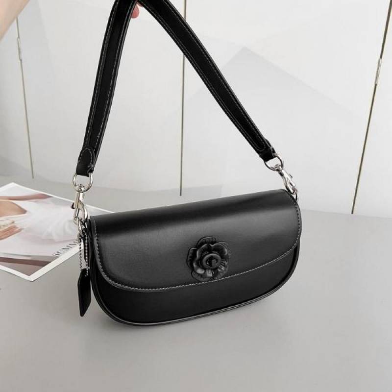Coaach Emmy Tea Rose Saddle Premium Crossbody Shoulder Bag With OG Double Box & Dust Bag (Black Flower - 1004)