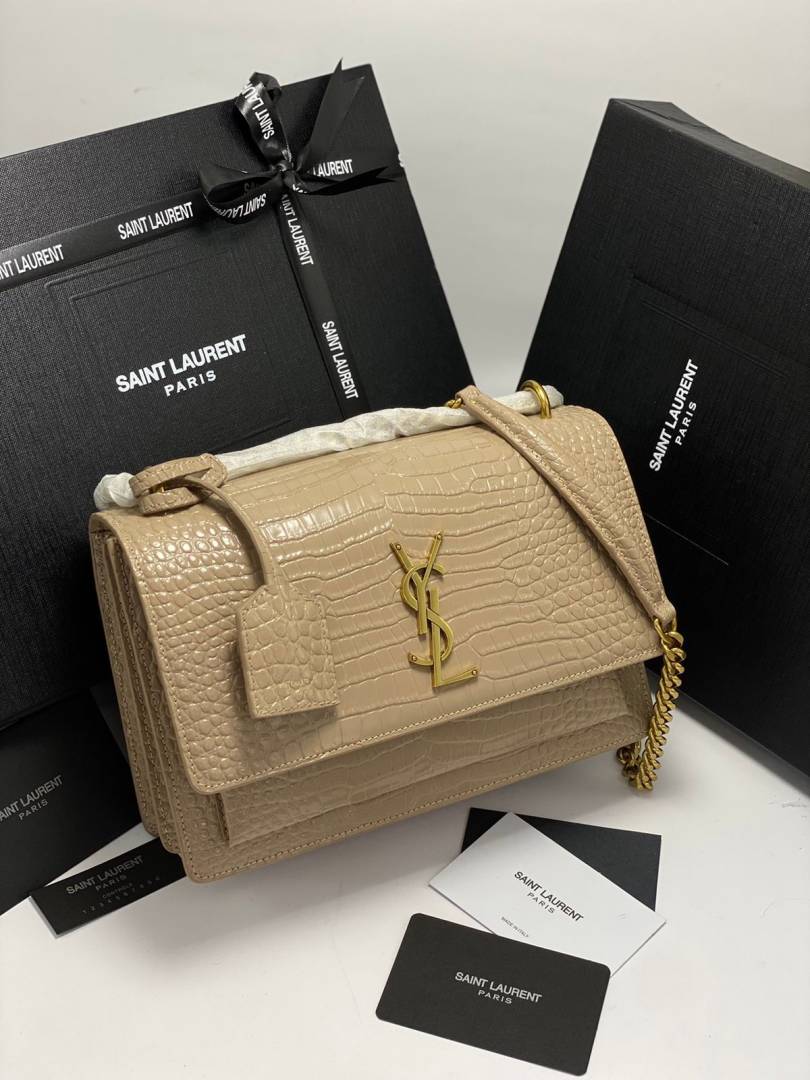 Ysl Sunset Croccskin Shoulder Sling Bag With Original Box & Dust Cover Packaging