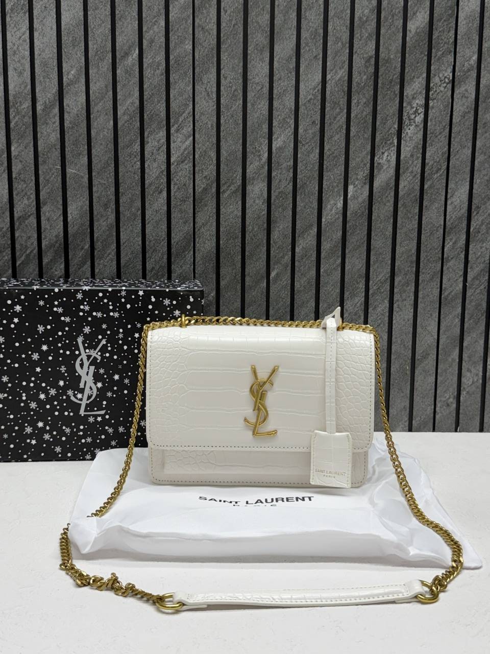 Ysl sunset Crocodile Skin 2504 Shoulder Bag With Original Box & DustCover