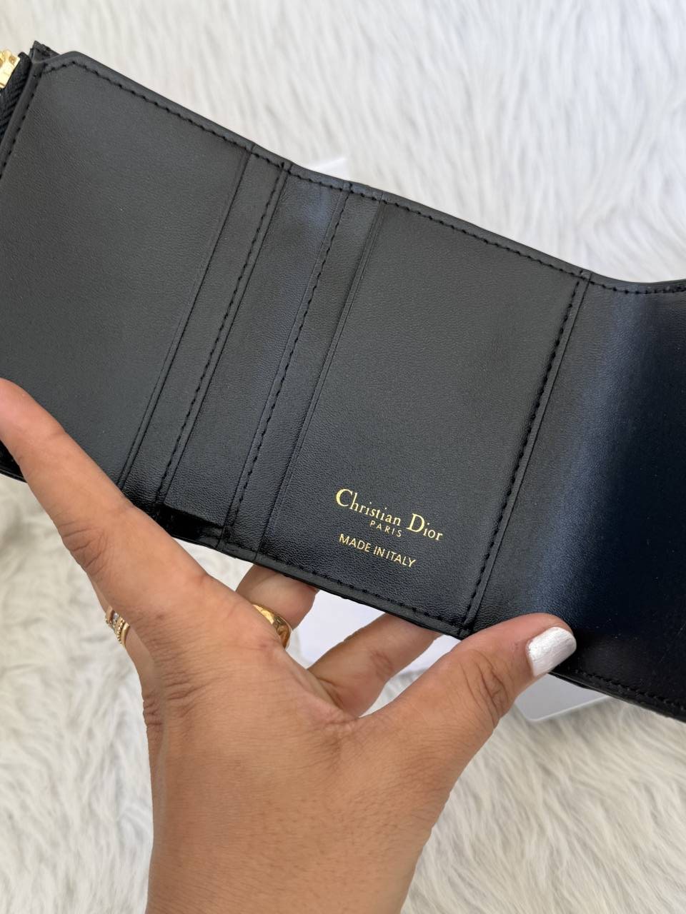 Black Caro Hibiscus Trifoldiyor Wallet With OriginalBox DustCover CardTag