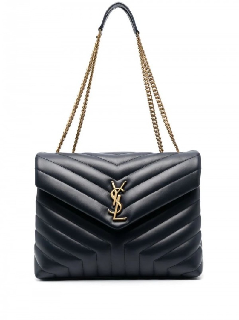 YSL Saint Laurent Loulou Shoulder Bag With OG Magnetic Box & Dust Bag (Black - Gold - 165)