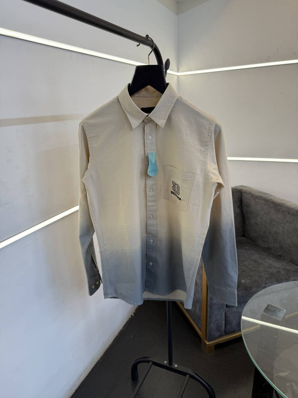 Balenciaga 03 blue double shaded imported shirt with pocket embroidery logo