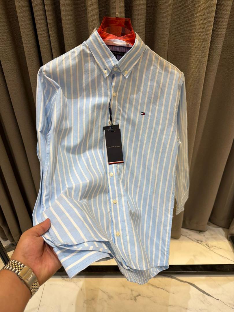 Tommy Hilfigar Chest Logo Lining Full Sleeves Shirt Sky