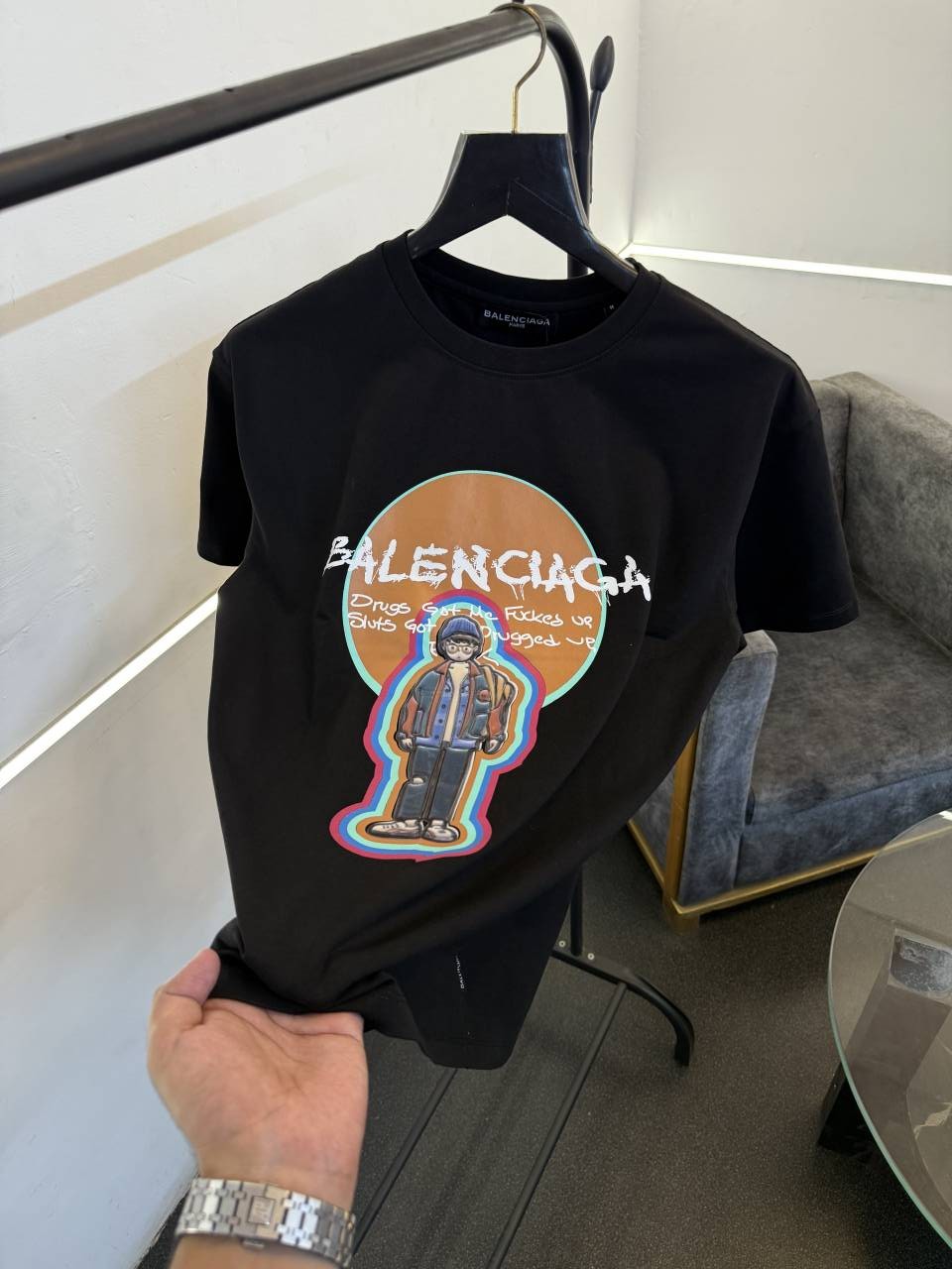 Balenciagahpatch man logo with premium printing oversize drop shoulder tshirt black sale