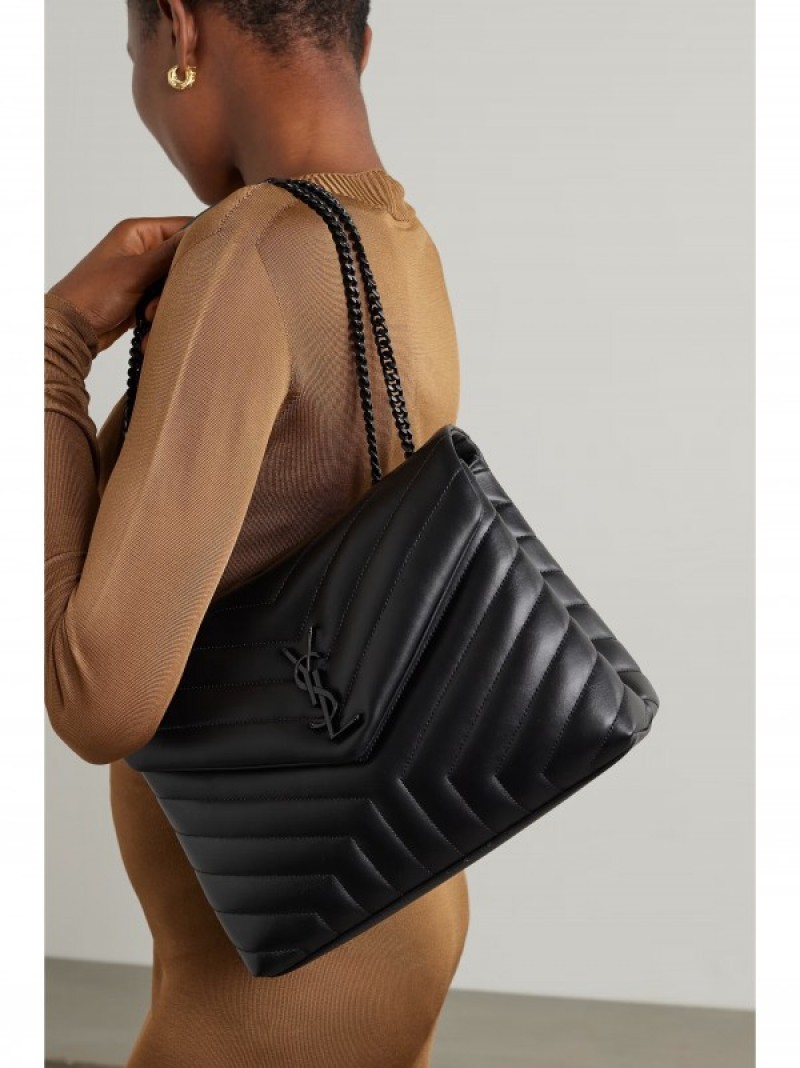 YSL Saint Laurent Loulou Shoulder Bag With OG Magnetic Box & Dust Bag (All Black - 771)