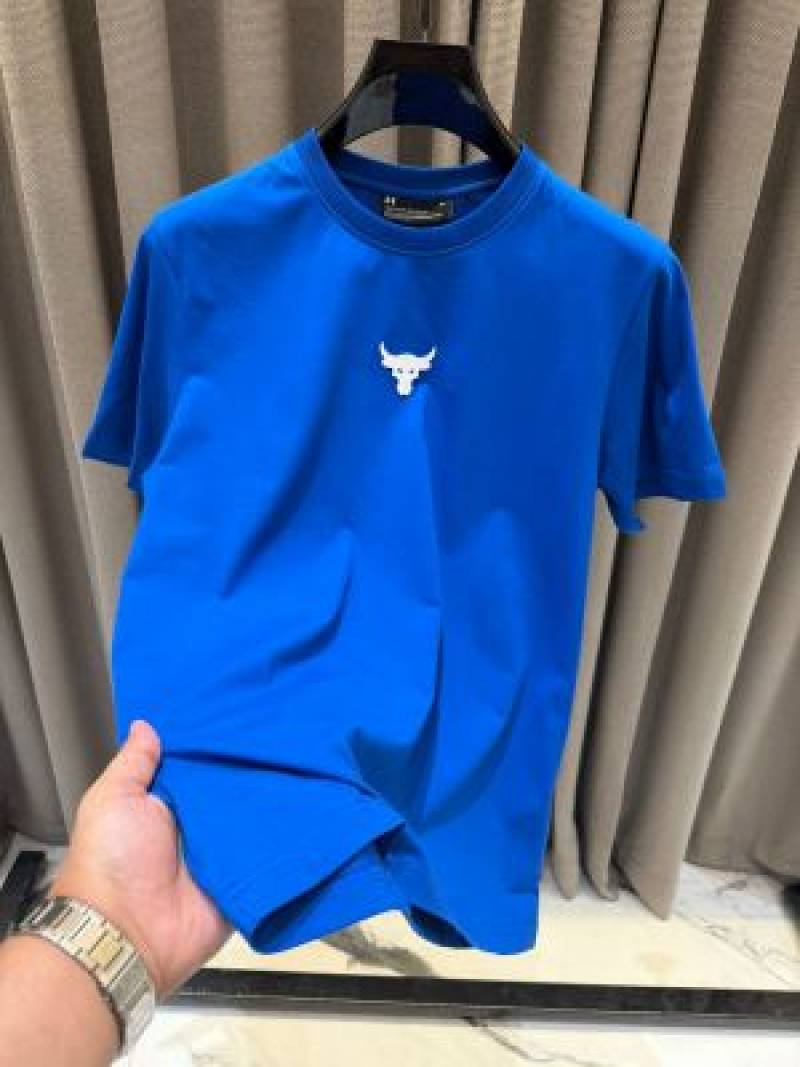 Under Armor Middle Brand Logo Round Neck T-shirt Blue