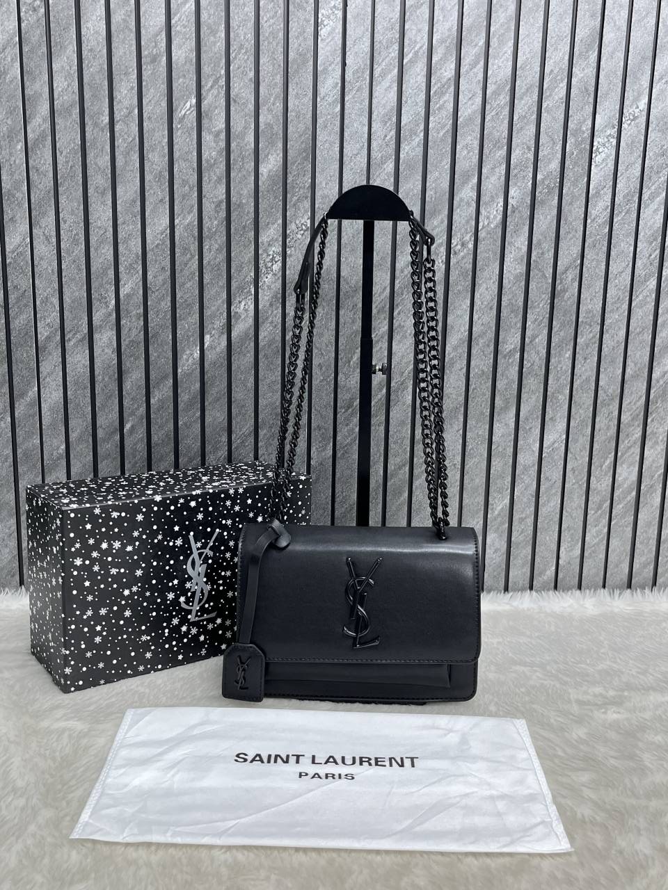 Ysl Sunset All Black Matte Shoulder Bag With Original Box & Dust Cover