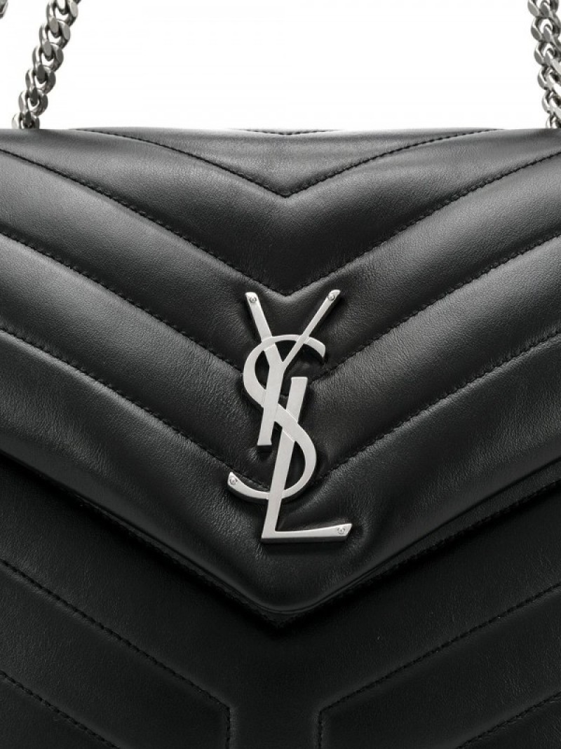 YSL Saint Laurent Loulou Shoulder Bag With OG Magnetic Box & Dust Bag (Black - Silver - 166)