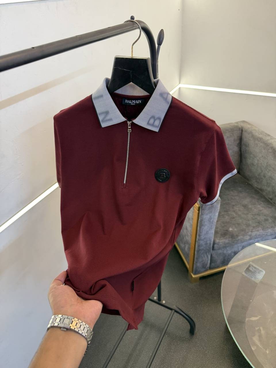 Balman 3d collar and sleevs imported polo tshirt with steel logo maroon sale