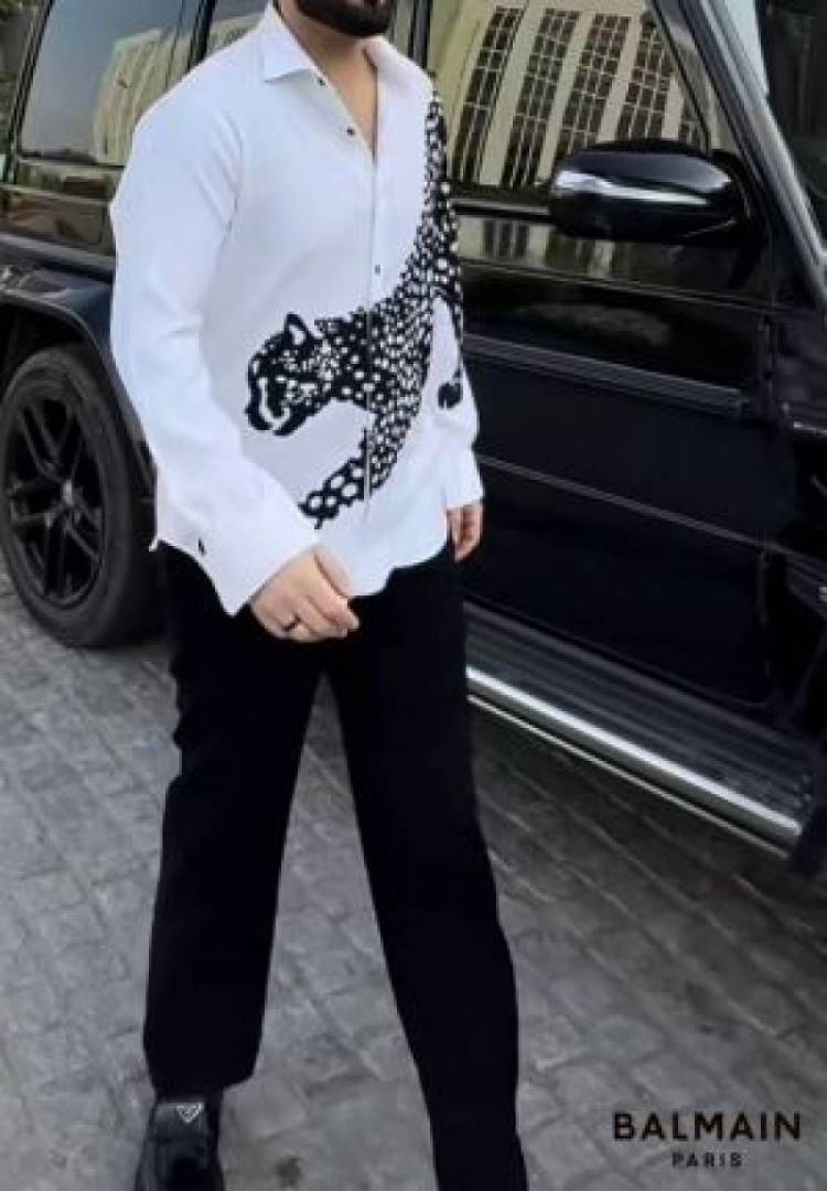 Balman Cheetah Print Full Sleeves Shirt White