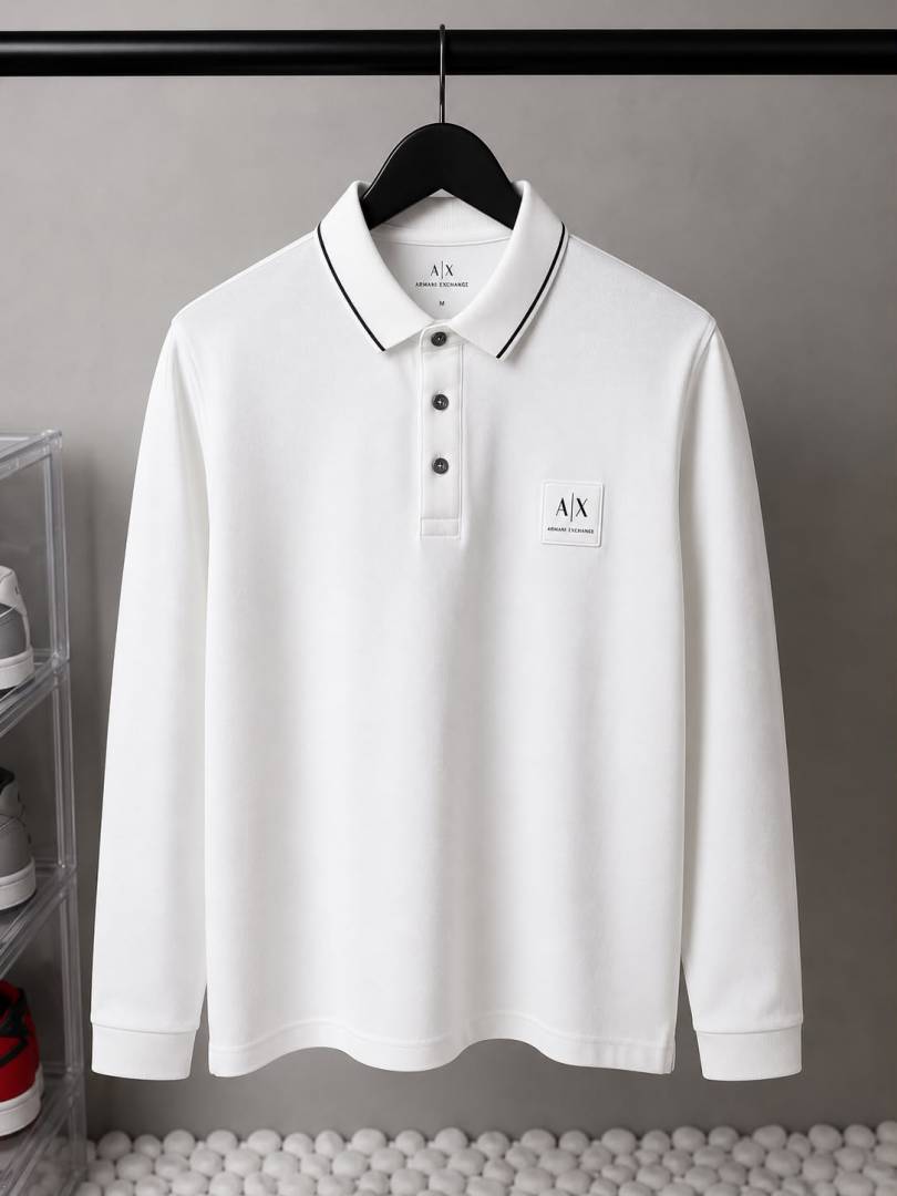 Armaan_Exchange Premium Long Sleeves Polo T Shirt White 1071. sale- offer. VS1000